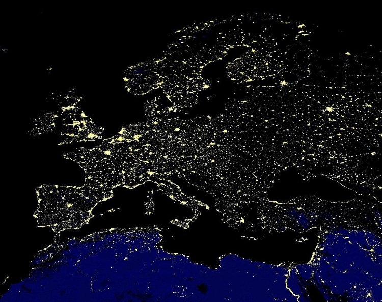 europe from space at night