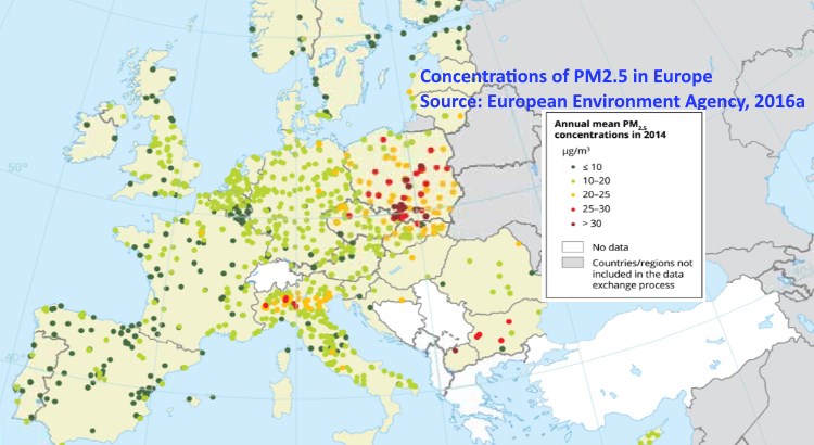 Air Pollution Particulate Matter 2,5 PM2.5 emmissions in Europe EU-28